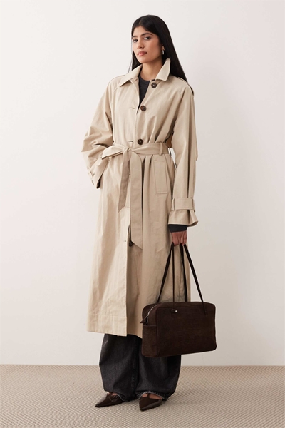 Пальто-тренч с завязывающимся поясом на спине, цвет камень артикул 153681983