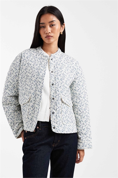 Стеганая куртка с синим цветочным принтом артикул 152906707