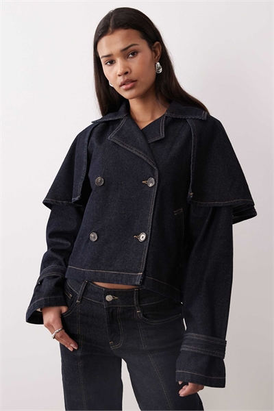 Короткая джинсовая куртка-тренч артикул 154870058
