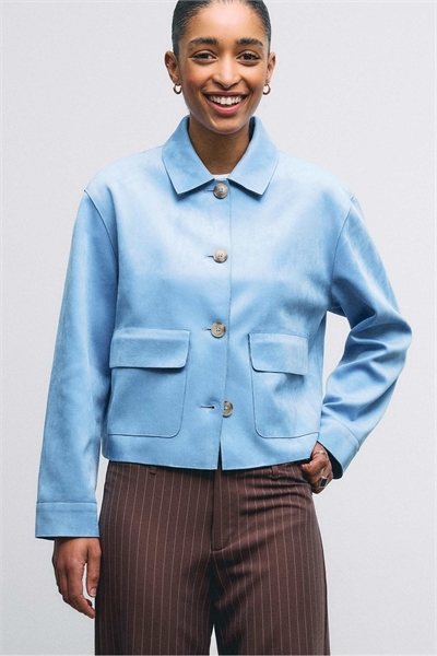 Куртка из искусственной замши с карманами небесно-голубого цвета артикул 155807245