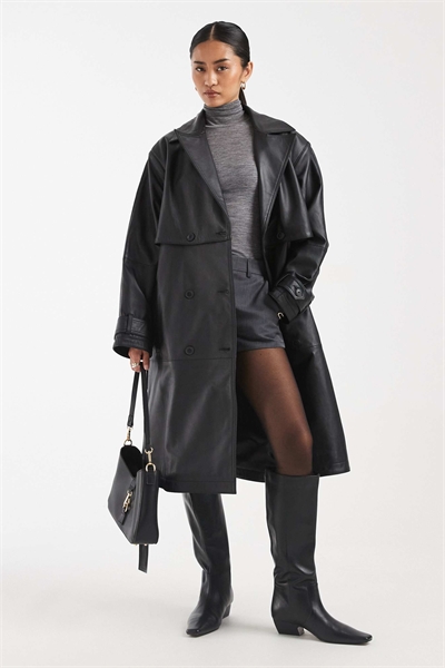 Тренч средней длины из натуральной кожи артикул 147898880