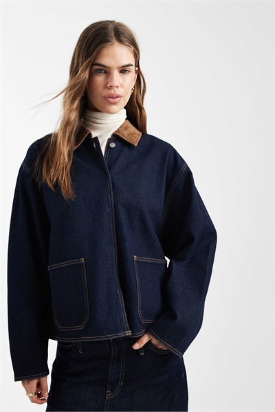 Джинсовая куртка с воротником из искусственной замши, средний синий цвет артикул 152350976