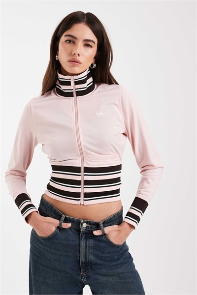 Спортивная кофта в винтажном стиле с полосатой ребристой отделкой артикул 150196478