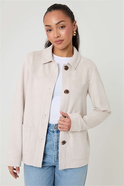 Шакет с воротником-язычком из искусственной кожи артикул 155689009