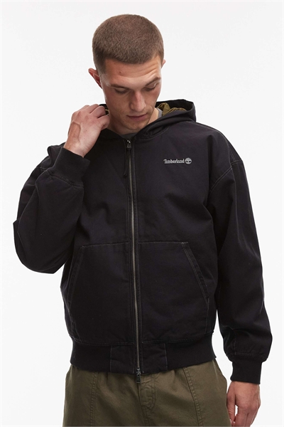 Бомбер из плотной промытой ткани с капюшоном артикул 148892002