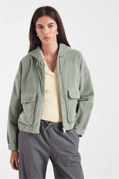 Куртка с капюшоном на молнии цвета хаки артикул 152906696