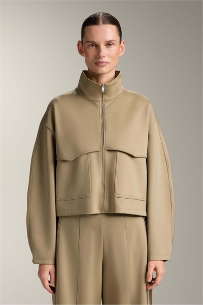 Куртка прямого кроя с эффектом неопрена, бежевого цвета артикул 155639633