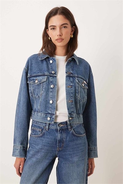 Короткая джинсовая куртка в стиле «тракер» артикул 154174074