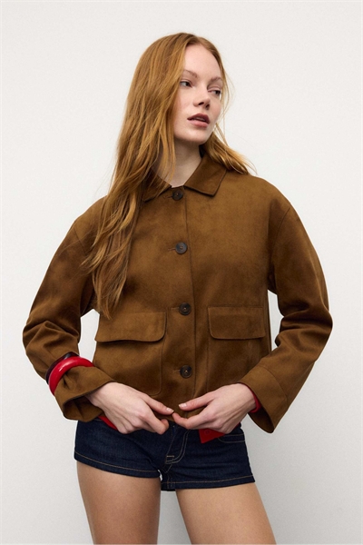 Куртка из искусственной замши с карманами, светло-бежевого цвета артикул 155425327