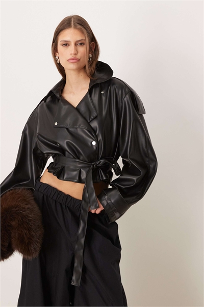 Укороченная куртка-тренч из искусственной кожи артикул 153402061