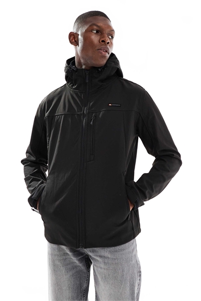 Куртка-треккер с капюшоном из мягкой ткани черного цвета артикул 150907011