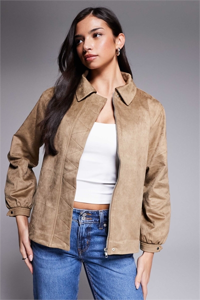 Эксклюзивная бомбер-куртка из искусственной замши с рукавами-балонами артикул 153492477