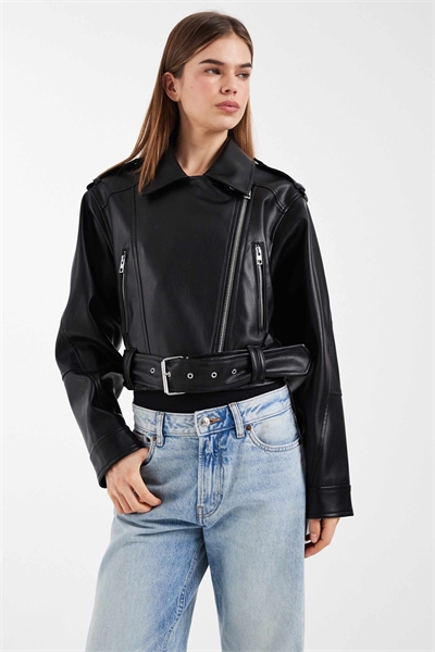 кожаная куртка-косуха с эффектом усадки артикул 152499604