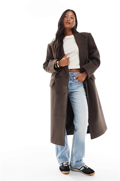 ASOS DESIGN Petite пальто-оверсайз в стиле «папа» шоколадного меланжевого цвета артикул 142295899