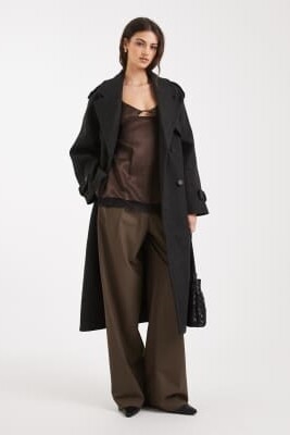 Темно-серый формальный пальто с поясом артикул 151186893