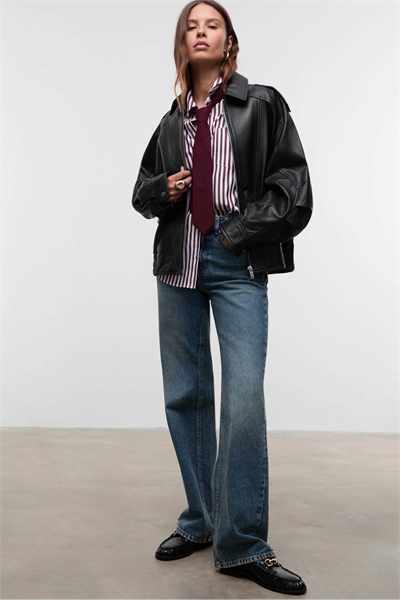 100% кожаная куртка оверсайз черного цвета артикул 152209315