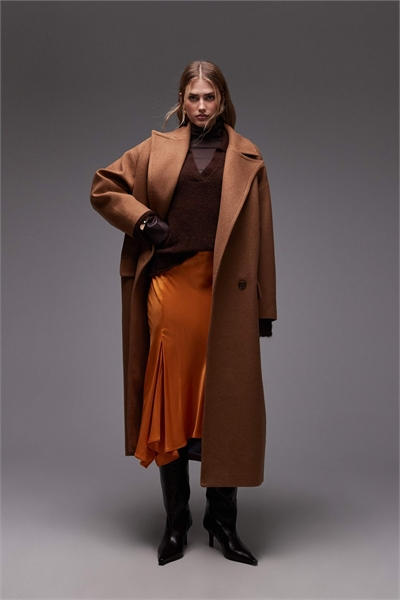 Макси-пальто свободного кроя с рукавами-коконами из смешанной шерсти артикул 153573023