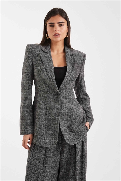 Комплект из блейзера с зауженной талией и брюк из твида цвета «соль и перец» артикул 150561577