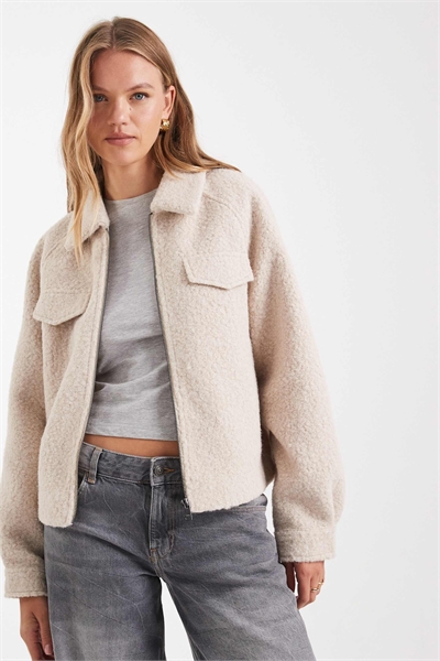 Куртка с застежкой-молнией из букле кремового цвета артикул 148253618