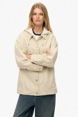 Свободная куртка-тракер с капюшоном цвета овсяных отрубей артикул 156045432