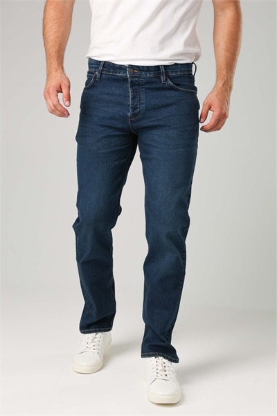 Джинсы из хлопчатобумажной ткани с прямыми брючинами и эластичным поясом, синего цвета артикул 152059926