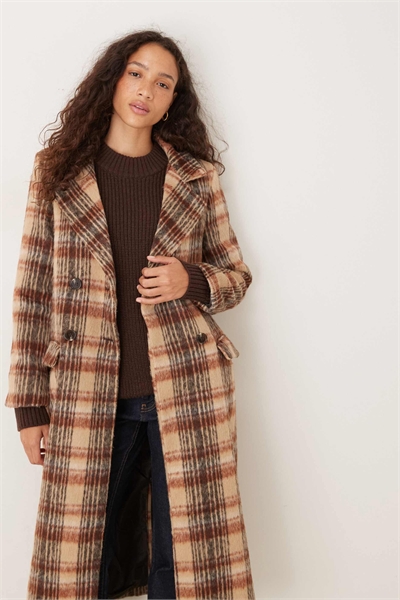 Двубортное пальто макси из искусственной шерсти в клетку артикул 151111969