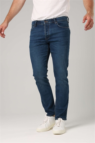 Джинсы из хлопка с зауженным кроем и эластичным материалом, синего цвета артикул 150241533