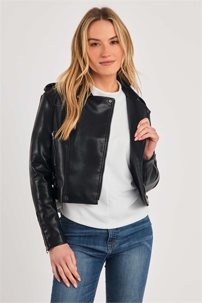 Куртка-косуха из искусственной кожи черного цвета артикул 152772026