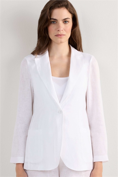 Льняной пиджак из чистого льна с простой тканью белого цвета артикул 154060677