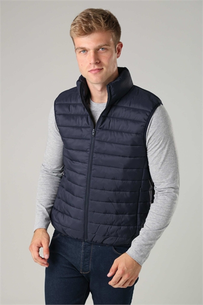 Сверхлегкий жилет с воротником-воронкой темно-синего цвета артикул 152242489