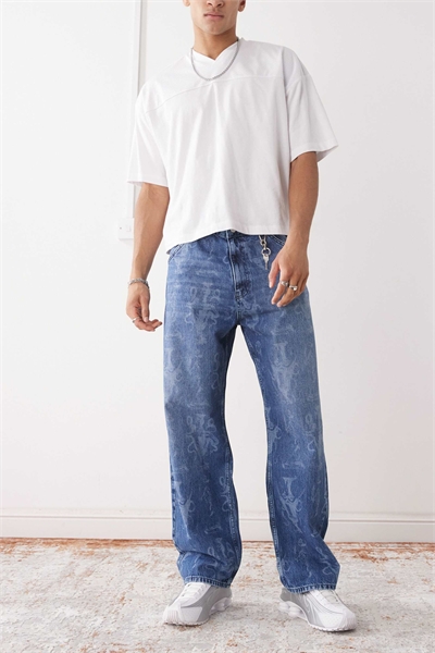 Джинсы свободного кроя с геометрическим узором артикул 143327288