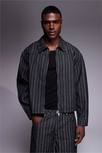 Комплект с курткой-харингтон с застежкой-молнией в черную полоску артикул 153149878