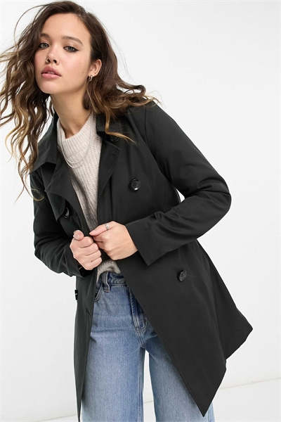 Короткий тренч с пуговицами черного цвета артикул 123619970