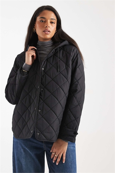 Стеганая куртка с капюшоном черного цвета артикул 152860099