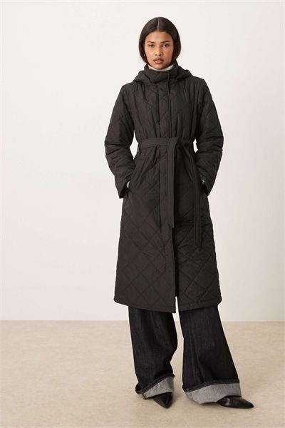 Стеганое пальто-пальто с капюшоном черного цвета артикул 149288238