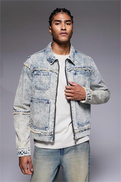 Оверсайз-куртка из джинсовой ткани с эффектом потертости, светло-голубого цвета, на молнии артикул 150524814