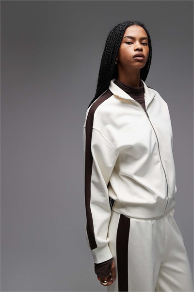 Застежка-молния по всей длине с контрастной окантовкой цвета шоколада co-ord артикул 153527586