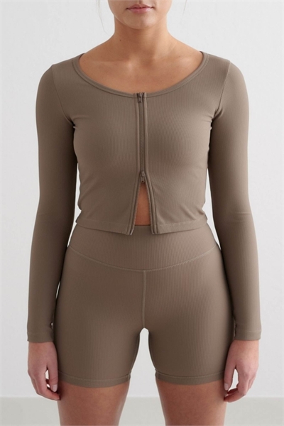 Кардиган с застежкой-молнией и ребристой текстурой, цвет нуга-коричневый артикул 147570999