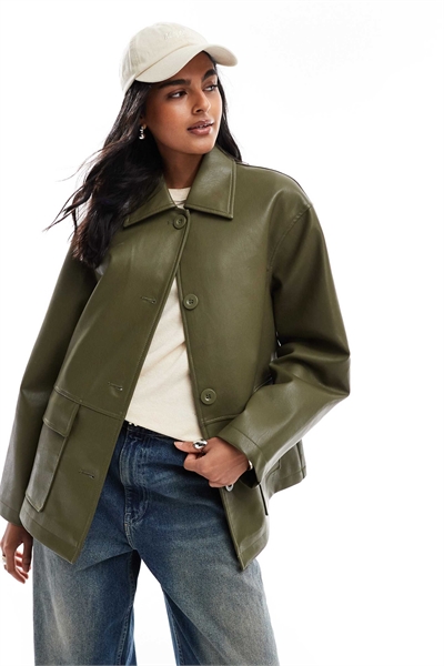 Куртка Харрингтон под кожу артикул 143702800