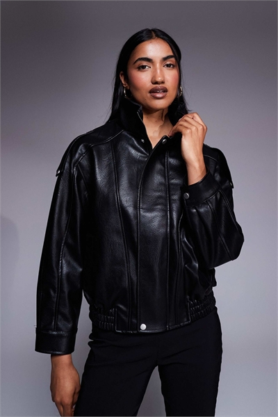 Куртка из искусственной кожи с рукавами «летучая мышь» и воротником-воронкой артикул 151672836