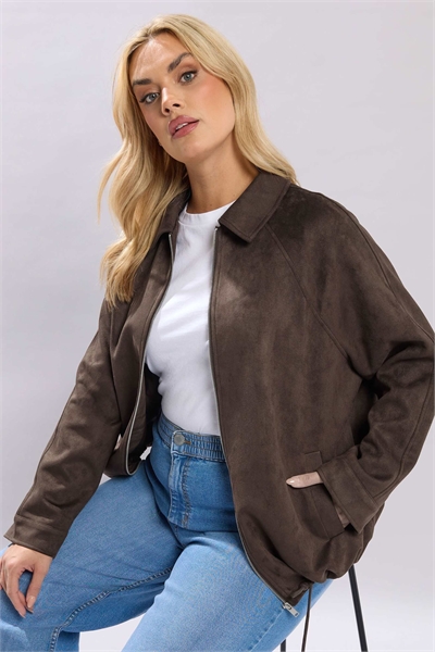 Куртка-бомбер из искусственной замши коричневого цвета артикул 156186024