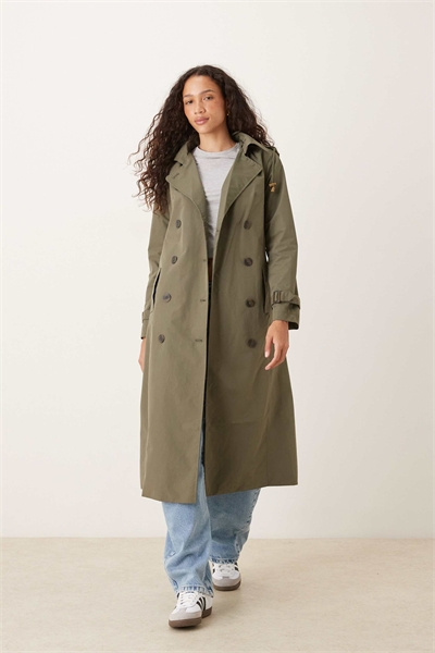 Двубортный удлиненный тренч со съемным капюшоном артикул 151112028