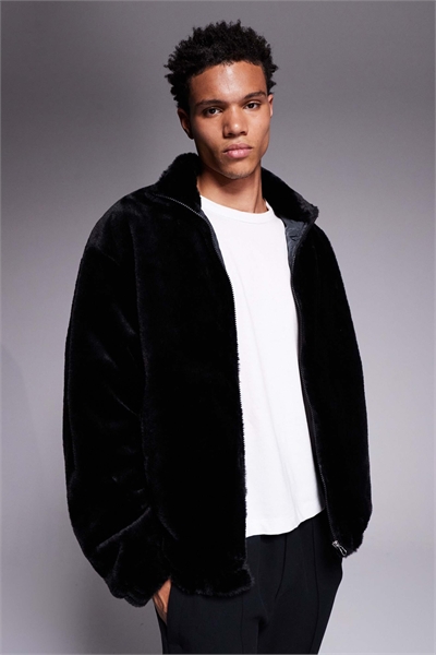 Куртка из искусственного меха на молнии, черная артикул 148294636