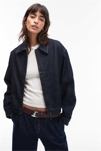 Бомбер из денима с застежкой-молнией и плюшевым воротником артикул 142511612