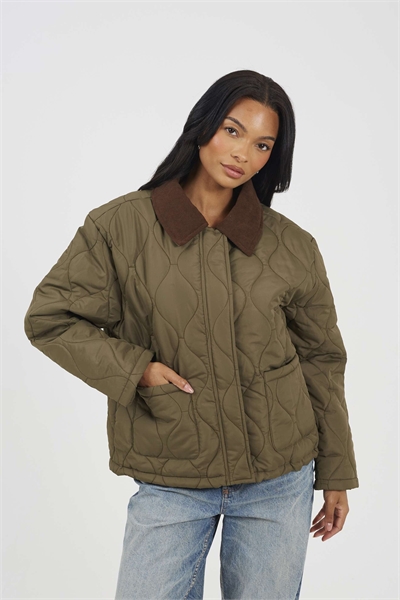 Куртка с стеганым узором цвета лука и вельветовым воротником артикул 151391942