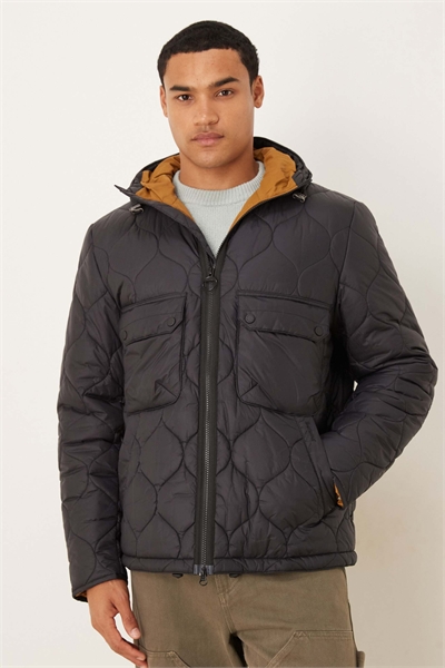 Переработанная стеганая куртка с капюшоном в черном цвете - BLACK артикул 150171274