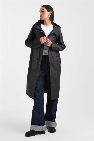 Длинный плащ с капюшоном черного цвета артикул 149660085