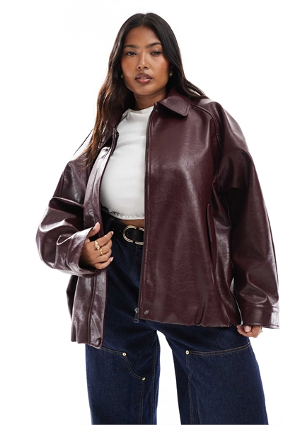 ASOS DESIGN: бомбер свободного кроя с эффектом кожи для полных артикул 142324116