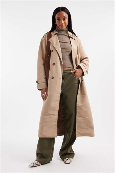Длинный тренч с поясом, цвет камень артикул 149660125
