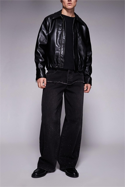 Джинсы-багги с украшениями, черного цвета артикул 153149892